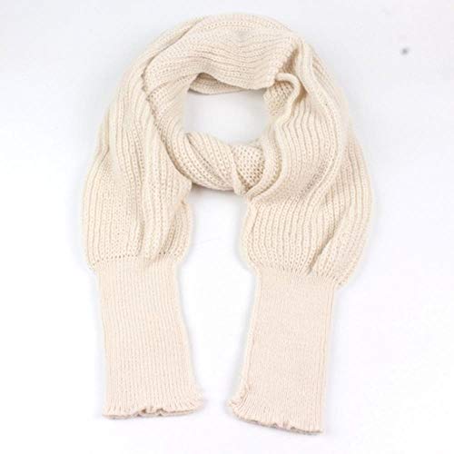 UKKD Schal Europäischer Stil Winter Frauen Lange Schal Mit Ärmeln Wolle Gestrickte Schals Für Frauen Dicke Warme Lässige Schal,Beige Weiß,Einheitsgröße von UKKD