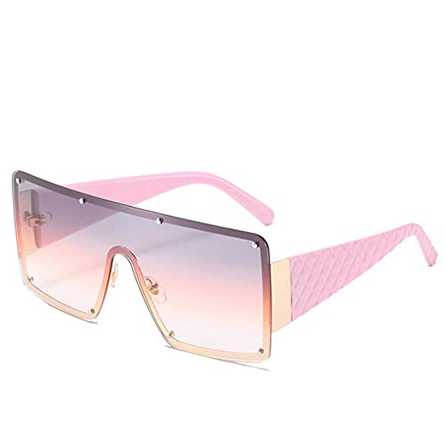 UKKD Sonnenbrille Damen Vintage Luxus Übergroße Quadratische Sonnenbrille Frauen Männer Mode Metall Große Rahmen Sonnenbrille Uv400-Purple Pink von UKKD