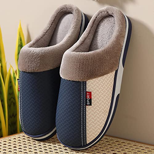 UKKO Hausschuhe Große Größe Für Männer Leder Hausschuhe Indoor wasserdichte Home Pelz Flauschige Hausschuhe Paare Flache Frauen Männer Winter Slipper-Navy,38-39(22.6-23.5Cm) von UKKO