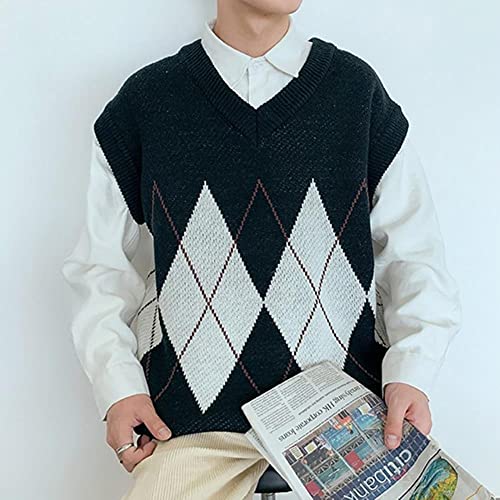 UKKO Herren Strickweste Mode Herren Pullover Weste Autumn Knit Herren Koreanische Version des Trends des Lockeren V-Necks Ärmelloser Weste Weste Weste Sweeater-Black,XL von UKKO