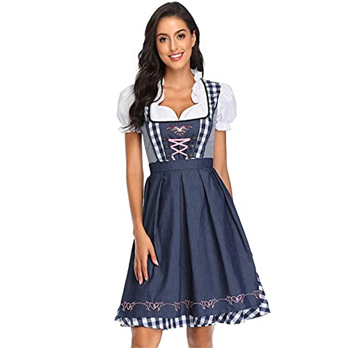 UKKO Oktoberfestkleid Traditionelles Deutsches Plaid-Dirndl-Kleid Oktoberfest-Kostüm-Outfit Für Erwachsene Frauen-Style5 Dark Blue,M von UKKO