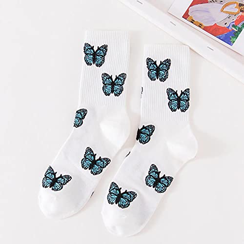 UKKO Sneaker Socken Schmetterlingssocken Frauen Streetwear Harajuku Crew Kawaii Streifen Knöchel Baumwolle Gestickter Ausdruck-Style 4,Eur 35-40 von UKKO