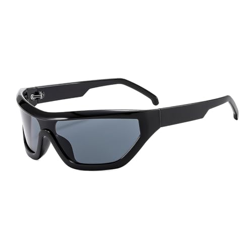 ULELA DIKML Y2K Einteilige Fahrrad-Sonnenbrille mit großem Rahmen, trendige modische Sonnenbrille, Herren-Sonnenbrille, UV400-Schutz, Schwarz, Schwarz von ULELA DIKML