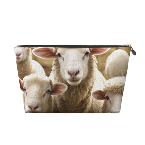 Kulturbeutel mit Schaf- und Lämmermotiv, für Damen und Mädchen, tragbare Reise-Kosmetiktasche, Leder, Make-up-Tasche, Organizer mit goldfarbenem Reißverschluss, gold, Einheitsgröße, Kulturbeutel von ULKMFFCF