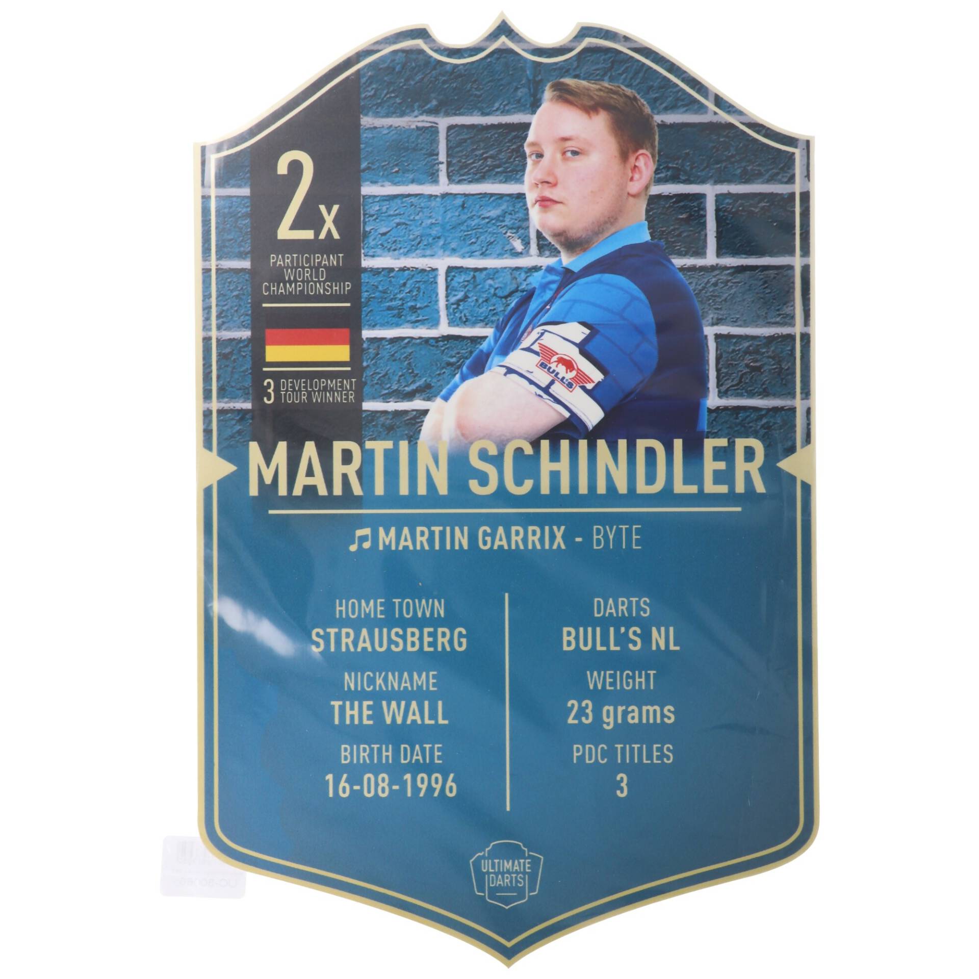 Martin Schindler Fankarte 37x25cm, mit Zusatzinformationen von ULTIMATE DARTS