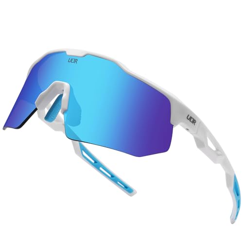 ULTR Sportbrille Herren SWIFT - Leichte Fahrradbrille Damen - Bequeme Sport Sonnenbrille mit Anti-Slip Pads - Schnelle Brille Rennrad Brille, Joggen, Beachvolleyball (Weiß (Blaues Glas)) von ULTR