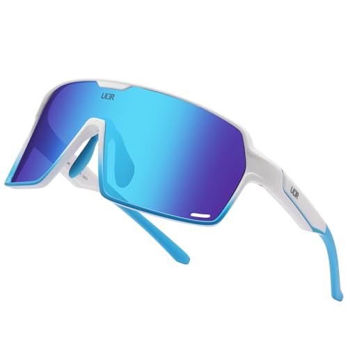 ULTR Sportbrille SWIFT, Sonnenbrille für Herren & Damen, TR90 Rahmen, für Sport wie Radfahren MTB Sportsonnenbrille Radbrille Sportbrille Fahren Angeln Baseball Laufen (Weiß (Blaues Glas)) von ULTR