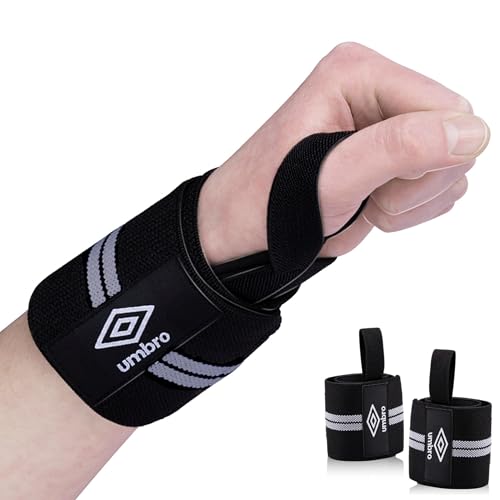 Umbro Handgelenk Bandagen - Handgelenkstütze - Zughilfen Krafttraining - Handgelenkbandage - Bandage Handgelenk - Handgelenk Bandage Fitness-Zubehör - 2 Stück Handbandage - Schwarz von UMBRO