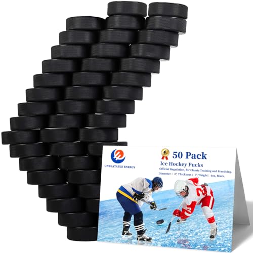 UNBEATABLE ENERGY Eishockey-Pucks 50 Pack, offizielle Verordnung, zum Üben und klassisches Training, Das Spiel des Eishockey-Pucks, Durchmesser 7,6 cm, Dicke 2,5 cm, 170,1 g, Schwarz von UNBEATABLE ENERGY
