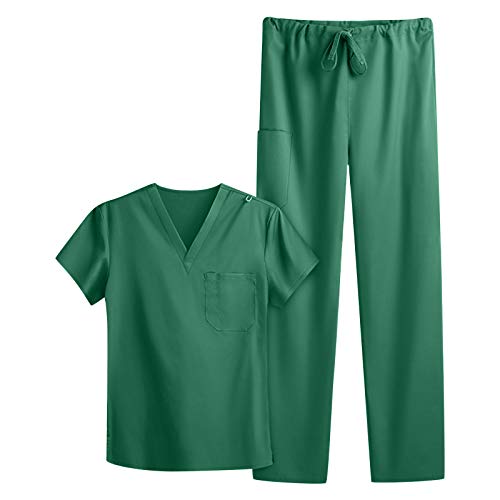 UNHU Arbeitskleidung Pflege Damen Schlupfkasack Schlupfhose Set Einfarbig V-Ausschnitt Kasack Kurzarm Berufsbekleidung Zwei Taschen Krankenpfleger Uniformen mit Oberteil Hose (L, Grün) von UNHU