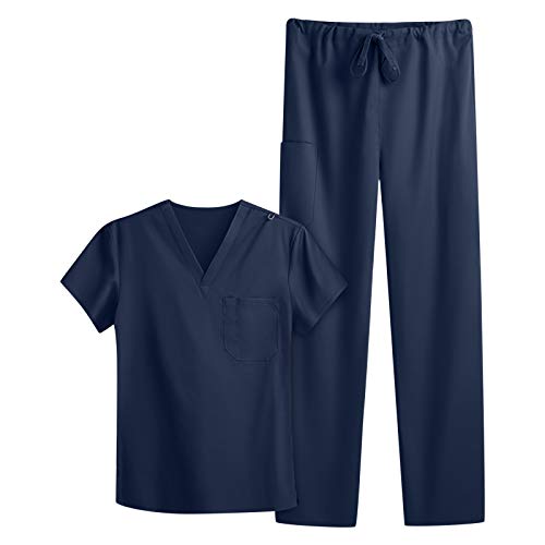 UNHU Arbeitskleidung Pflege Damen Uniformen Einfarbig V-Ausschnitt Kurzarm Schlupfkasack Schlupfhose Set Berufsbekleidung mit Kasack T-Shirts Multi Pocket Hose von UNHU