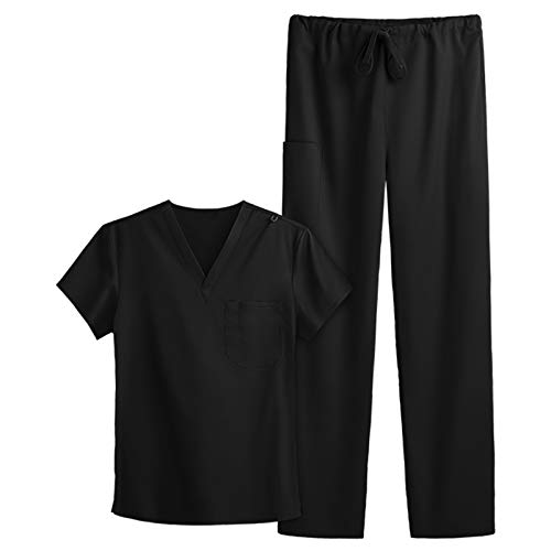 UNHU Arbeitskleidung Pflege Damen Uniformen Einfarbig V-Ausschnitt Kurzarm Schlupfkasack Schlupfhose Set Berufsbekleidung mit Kasack T-Shirts Multi Pocket Hose von UNHU