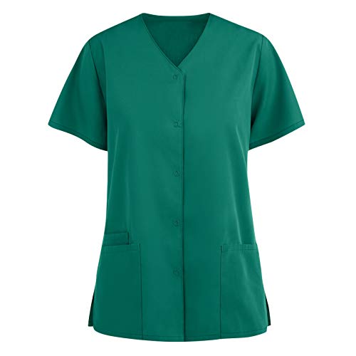 UNHU Damen Pflege Berufskleidung Bunt Einfarbig T-Shirt Schlupfkasack mit Taschen Kurzarm V-Ausschnitt Schlupfhemd Arbeitskleidung Krankenpfleger Uniformen von UNHU