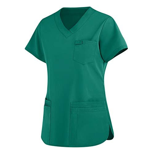 UNHU Damen Pflege Berufskleidung V-Ausschnitt Schlupfhemd Kasack Einfarbig Kurzarm T-Shirts Tops Arbeitsuniform Übergröße Krankenpfleger Uniformen mit Taschen von UNHU