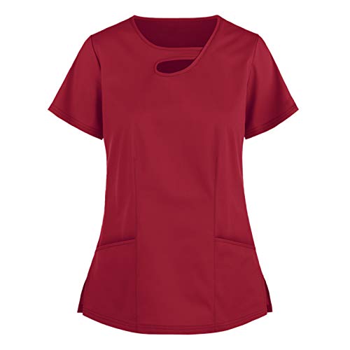 UNHU Damen Pflege Berufskleidung mit Tasche V-Ausschnitt Krankenschwester Uniformen Arbeitskleidung Kasack Krankenpfleger Einfarbig Kurzarm von UNHU