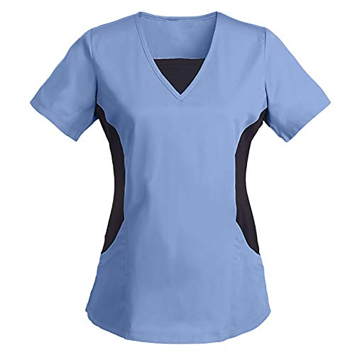 UNHU Damen Pflegebekleidung Bunt T-Shirt Schlupfkasack Kurzarm V-Ausschnitt Schlupfhemd Berufskleidung Kasack Krankenschwester Uniformen mit Taschen von UNHU
