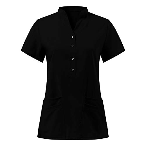 UNHU Kasack Damen Pflege Bunt Arbeitskleidung, V-Ausschnitt Uniformen Einfarbig T-Shirt Schlupfhemd Berufskleidung Nurse Kurzarm Schlupfkasack mit Taschen von UNHU