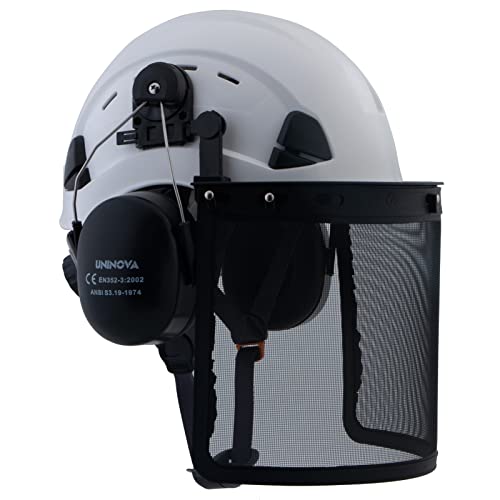 UNINOVA 3-in-1 Sicherheitshelm mit Kopfhörern und Visier aus Netz, Forsthelm mit Gehör- und Gesichtsschutz, ideal für Motorsäge, Wald (IT92-Verdeo+Kopfhörer+Visier) von UNINOVA