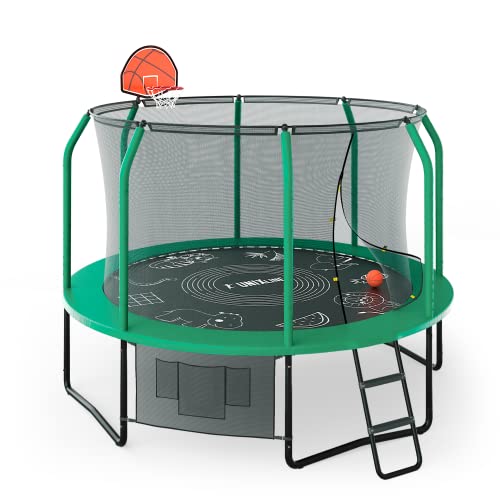 UNIXLine Trampolin Outdoor 305 cm - Komplettset Netz, Leiter, Basketballkorb - Trampolin Kinder Kindertrampolin Gartentrampolin - TÜV SÜD GS Zertifiziert - Belastbar bis 150 kg - Grün von UNIXLINE