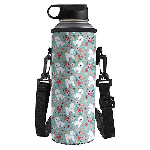 UOIMAG Bichon Frisé-Hunde-Wasserflasche aus Neopren, isoliert, mit Schultergurt, Flaschenhülle, für Kinder, Mädchen, Frauen, Outdoor-Sport, kleine Größe, 500 ml von UOIMAG