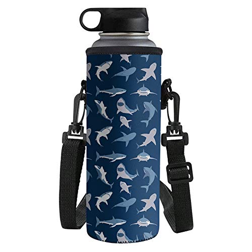 UOIMAG Cartoon-Hai-Wasserflaschen-Tasche für Kinder, Neopren-Schultergurt, isoliert, Kunststoff-Flaschenhülle für Outdoor-Aktivitäten, kleine Größe, 500 ml von UOIMAG