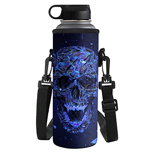 UOIMAG Totenkopf-Wasserflaschen-Überzug, Neopren, isoliert, mit Schultergurt, Flaschenabdeckung, Skelett-Flaschentasche, Tasche, groß, 1 l von UOIMAG
