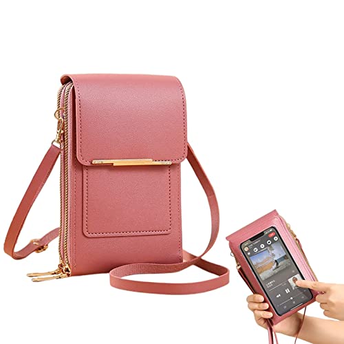 Multifunktionale Touchscreen-Handytasche, Anti-Diebstahl-Umhängetaschen aus Leder für Damen, Messenger-Tasche, Kleine Handy-Umhängetasche mit Touchscreen (Pink) von UPTODD