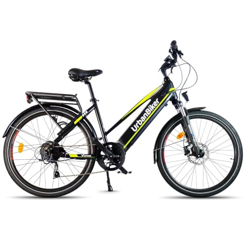 URBANBIKER Viena Trekking E Bike Blau/Gelb, Motor 250W, herausnehmbarer Lithium Akku 960 WH (48v 20Ah), für Damen und Herren, All Terrain E-Bike (M, Amarillo) von URBANBIKER