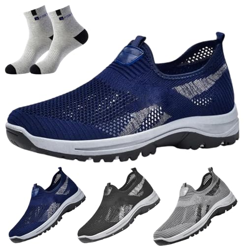 URWEIGH Atmungsaktive Sommer-Wanderschuhe Für Senioren, Atmungsaktive Freizeit-Loafer Aus Mesh Für Herren, Leichte Wanderschuhe Zum Hineinschlüpfen (Blau,39) von URWEIGH