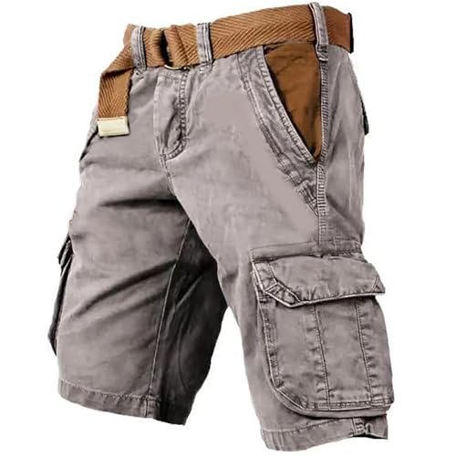 URWEIGH Taktische Herren-Shorts Mit Mehreren Taschen, Leichte Stretch-Cargo-Shorts Für Herren Mit 6 Taschen, Wasserfester Vintage-Gelb-Stone-Wash-Druck (Aprikose,XL) von URWEIGH