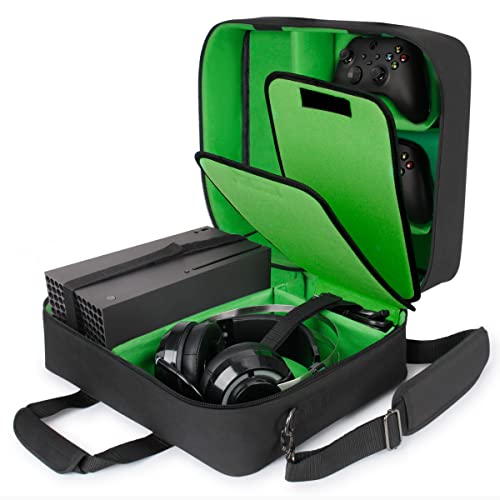 USA Gear Xbox-Hülle - Konsolenhülle Kompatibel Mit Xbox Series X Und Xbox Series S Mit Anpassbarem Interieur Für Xbox-Controller, Xbox-Spiele, Gaming-Headset Und Weiteres Gaming-zubehör (grün) von USA Gear