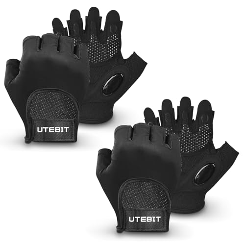 UTEBIT 2 Pairs Fitness Handschuhe, Trainingshandschuhe für Herren, Atmungsaktive Halbfinger Sporthandschuhe, Handflächenschutz Silikon rutschfest Gym Handschuhe für Kraftsport, Radfahren, Crossfit von UTEBIT