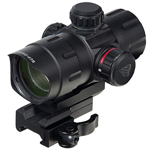 UTG Leuchtpunktvisier 4.2 Zoll Ita Red/Green Dot Sight with Riser Adaptor, Qd Mount und Flip-Open Lens Caps, Schwarz, SCP-DS3840W von UTG