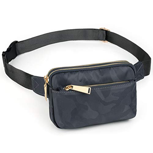 UTO Bauchtasche Hüfttasche für Herren und Damen wasserdichte Nylon Mode Schlanke leichte Wasit Pack Tasche mit 3 Reißverschlusstaschen Camo Grau von UTO