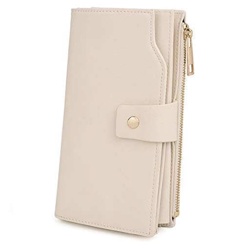 UTO Damen Geldbörse RFID Blocking große Kapazität Vegan Leder Clutch Wallet 21 Kartensteckplätze Inhaber Veranstalter Veganrse mit Wristlet-Creme von UTO