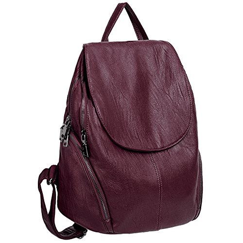 UTO Damen Rucksack gewaschenes PU Leder Reisetasche Große Kapazität Für Frauen Schultertasche Multifunktionaler Beutel Rot2 von UTO