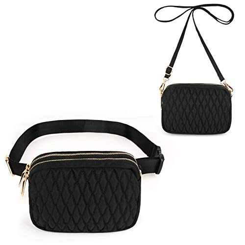 UTO Bauchtasche Damen Stylisch Stoff Gürteltasche Nylon Hüfttasche Umhängetasche Wege Cabrio Brusttasche wasserdichte Mode Leichte Reise Taille Pack Yvette Schwarz von UTO