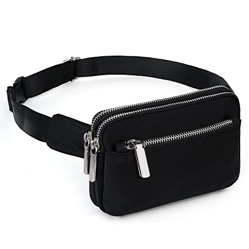 UTO Herren und Damen Bauchtasche Nylon wasserdichte Hüfttasche Mode Schlanke Leichte Gürteltasche mit Silber Reißverschluss von UTO