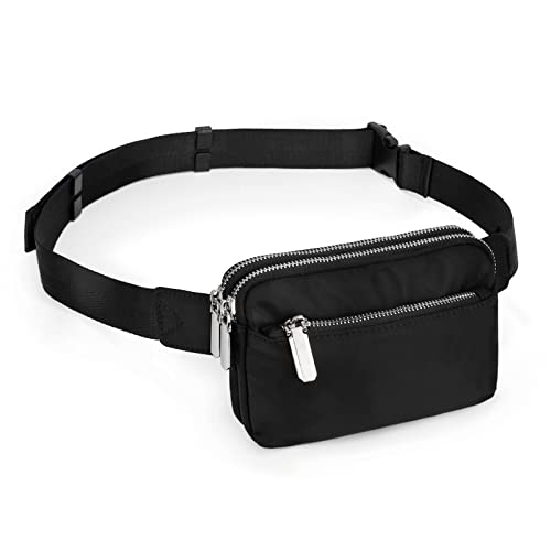 UTO Hüfttasche Damen Herren Bauchtasche Gürtel Wasserdicht Synthetik Mode Leicht Hüfttasche mit 3 Reißverschlusstaschen Nylonband schwarz von UTO