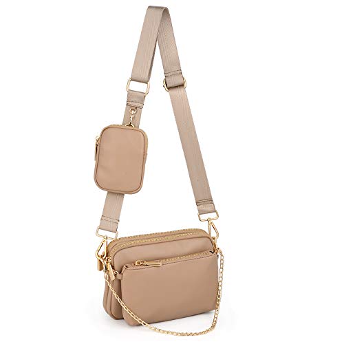 UTO Kleine Umhängetasche Damen 3 in 1 Crossbody Bag Damen Breiter Gurt mit Münzbeutel Handtasche mit Abnehmbare Kette Schultertasche mit Abnehmbarer Verstellbarer Schultergurt Aprikose Stylisch von UTO