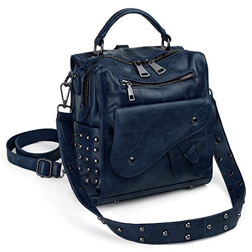 UTO Mini Rucksack Damen Mode Kunstleder Handtasche Retro-Stil Nieten konvertibeler Tagesrucksack Mädchen Umhängetasche Frauen Blau von UTO