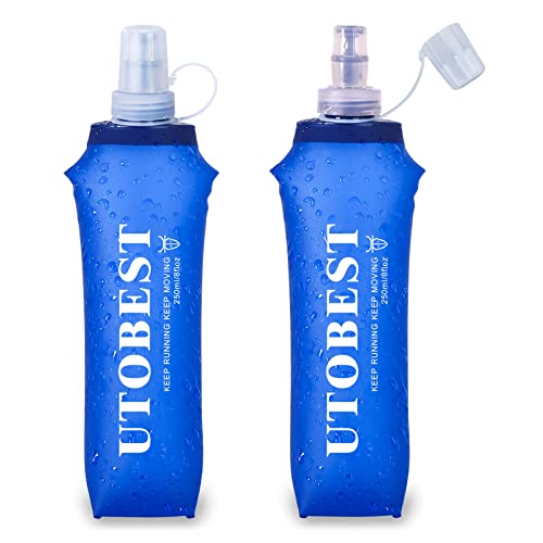 UTOBEST Flexible Trinkflasche Faltbare laufende Faltbare Wasserflaschen der weichen Flasche mit Stroh 600ml / 500ml / 350ml / 250ml BPA PVC geben frei (250ml-2 Stück) von UTOBEST