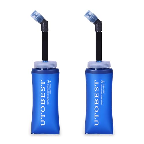 UTOBEST Flexible Trinkflasche Faltbare laufende Faltbare Wasserflaschen der weichen Flasche mit Stroh 600ml / 500ml / 350ml / 250ml BPA PVC geben frei (350ml- 2 Stück) von UTOBEST