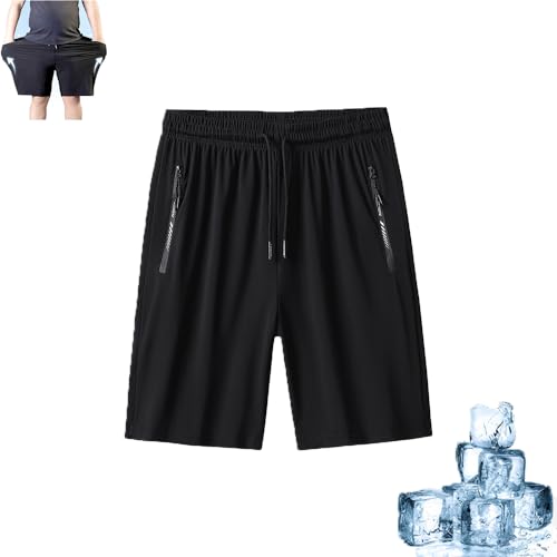 Schnell trocknende Ice Stretch-Shorts für Herren, schnell trocknende Sportshorts mit Reißverschlusstasche, Ice Stretch-Shorts für Herren in Übergröße (Black,5X-Large) von UUBHE