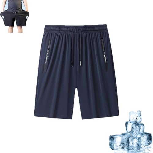 Schnell trocknende Ice Stretch-Shorts für Herren, schnell trocknende Sportshorts mit Reißverschlusstasche, Ice Stretch-Shorts für Herren in Übergröße (Blue,6X-Large) von UUBHE