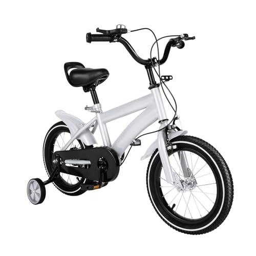 35,6 cm (14 Zoll) Fahrrad für Kinder von 3 bis 6 Zoll, mit Rädern und Fender für Training, mit beweglicher Fahrradglocke, verstellbarer Sitz, PU-Leder, Oberfläche aus Karbonstahl, Weiß von UYRTOY