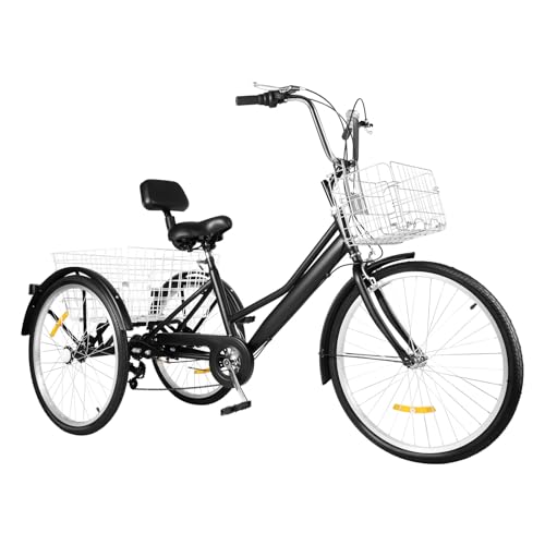 UYRTOY 24 Zoll Dreirad für Erwachsene,7 Geschwindigkeits und Verstellbare Sitze Mit Einkaufskorb Adult Fahrrad,Stahlrahmen,Ausgestattet mit Einer Warnglocke,Geeignet Picknicks Outdoor Shopping von UYRTOY