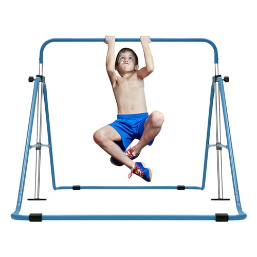 UYRTOY Gymnastikstange für Kinder,Kinder Gymnastik Barren Einstellbare klappbare Ablage Bar Dreiecksstruktur Multifunktionale Erweiterbare Anfänger Trainingsbarren für Kinder Heimtraining,Blau von UYRTOY