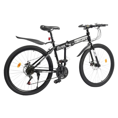 UYRTOY Mountainbike, 26 Zoll, Stahl mit hohem Kohlenstoffgehalt, Aluminium, geeignet für Erwachsene und Mädchen, Herren, Schwamm, Karbonstahl, Gummiräder (schwarz und weiß) von UYRTOY