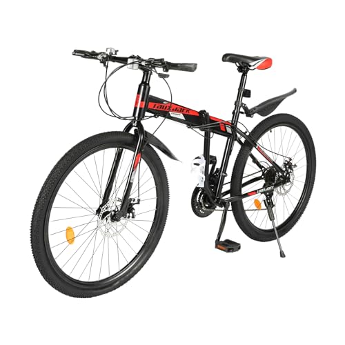UYRTOY Mountainbike, 26 Zoll, Stahl mit hohem Kohlenstoffgehalt, aus Aluminium, geeignet für Erwachsene und Mädchen, Herren, Schwamm, Karbonstahl, Gummiräder (schwarz und rot) von UYRTOY